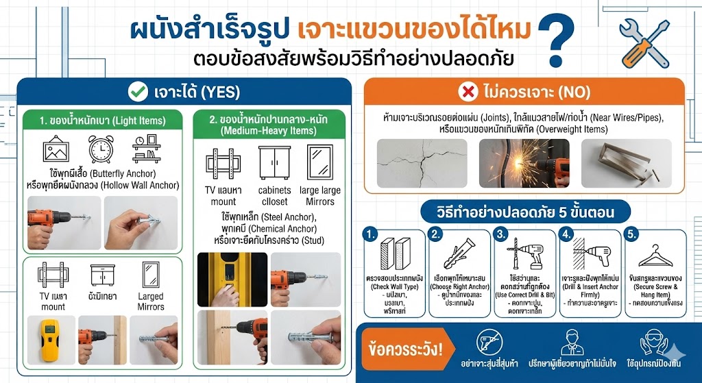 ผนังสำเร็จรูป เจาะได้ไหม และ พร้อมวิธีเจาะอย่างปลอดภัย ไม่ง้อช่าง