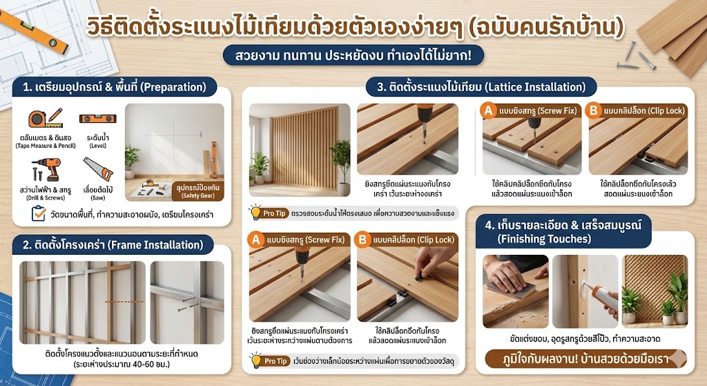 ระแนงไม้เทียม ติดตั้งเองอย่างไร